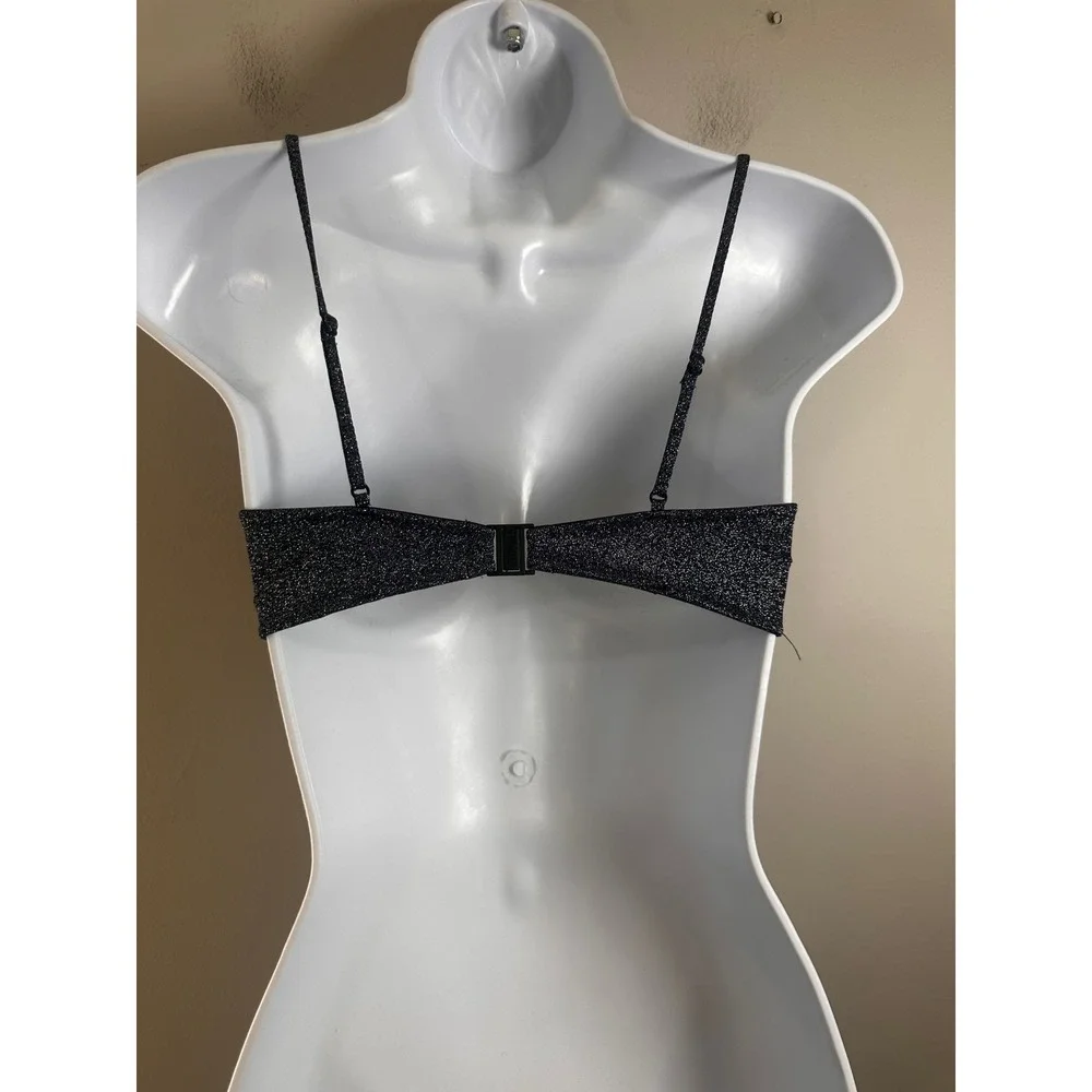 Triangl‎ Midnight Blue Silver Sparkle Lurex Bikini Top Small+ Square Neck Clasp